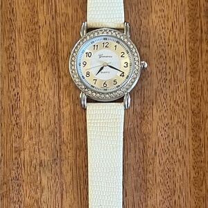 Geneva White Watch with Silver Accents